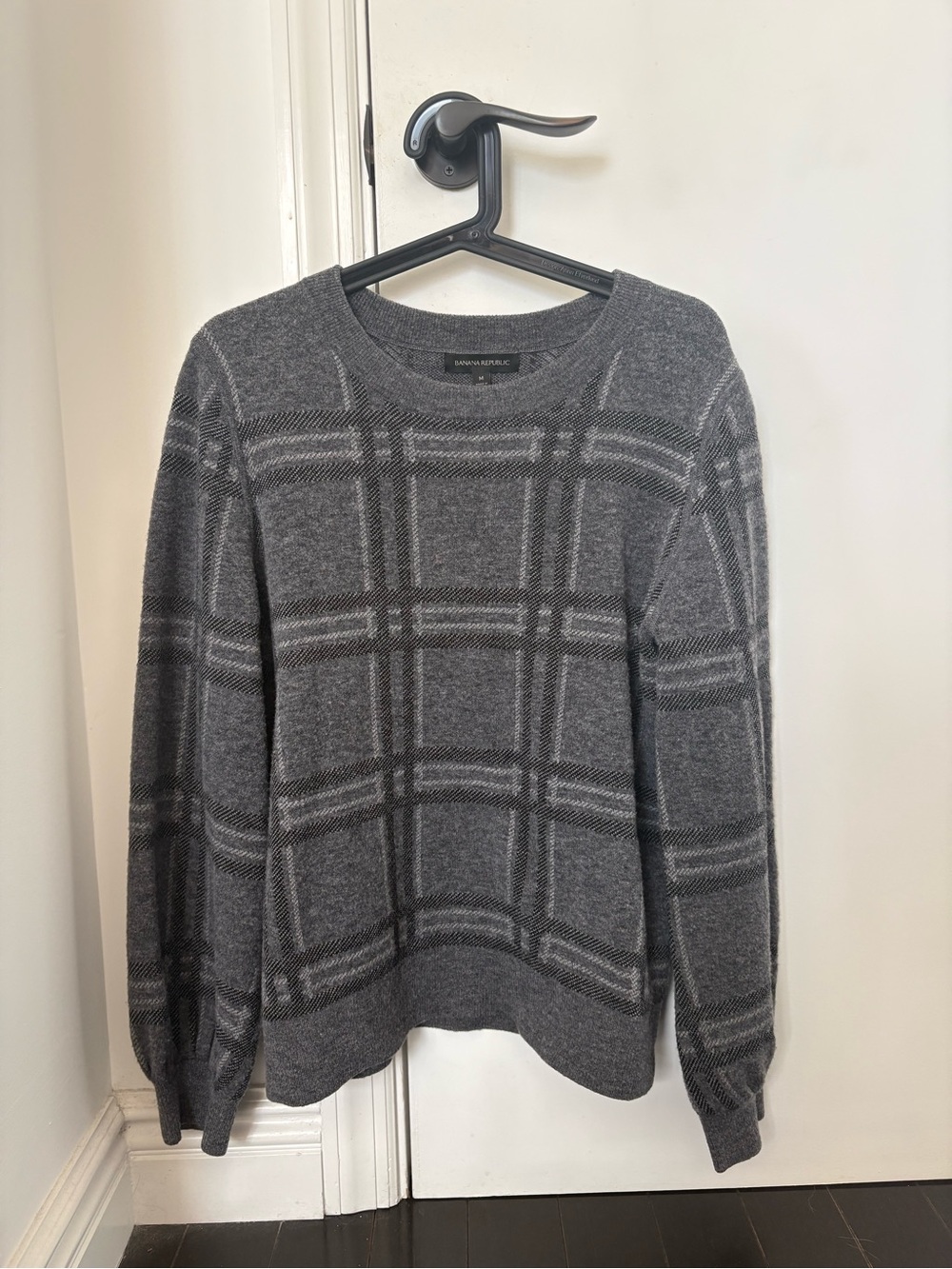 Banana Republic women Charcoal Gray Windowpane Crewneck Sweater